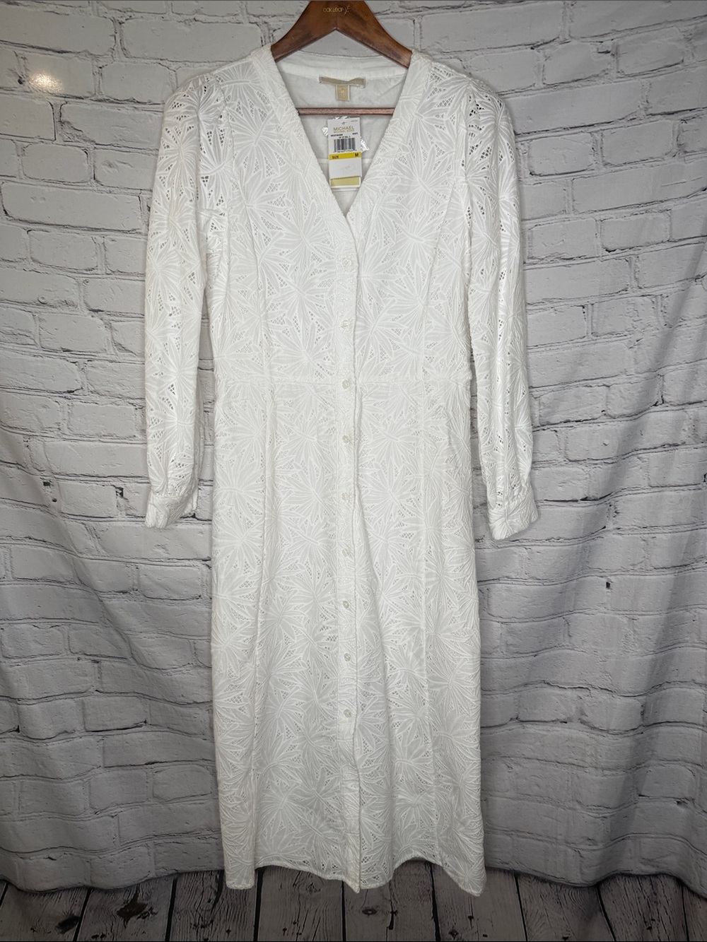 Michael Kors White Eyelet Button-Front Midi Dress Size Medium Brand New